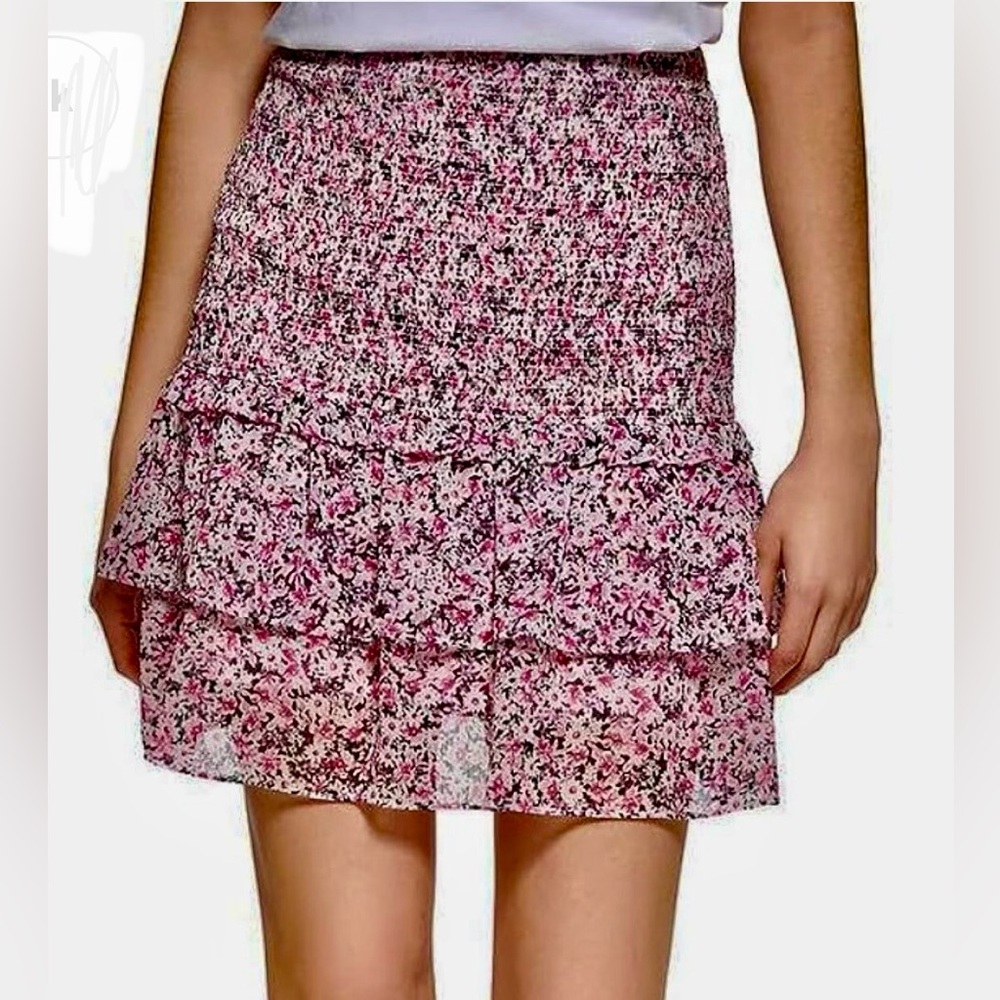 KARL LAGERFELD Paris Chiffon Floral Smocked Mini Skirt